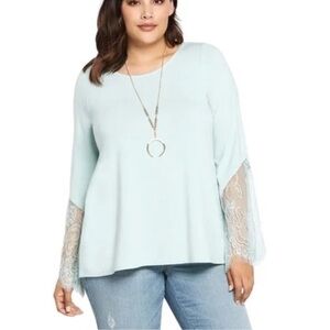 Torrid K Fash Harbor Mint Lace Bell Sleeve Top NWT